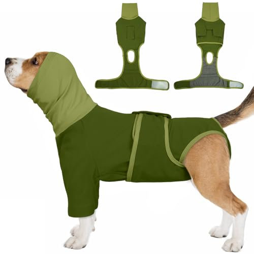 Hjumarayan Body Hunde nach OP Hündin - Hundebody nach OP, Baumwolle OP Body Hund Kastration mit Vorderbeinen, Halsschutz, Leckschutz Wundschutzanzüge, Grün L