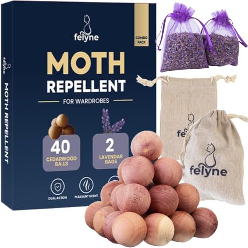 Moth Repellent Balls for Wardrobes – 40 Cedarwood Balls & 2 Lavender Bags – Clothes Moths Repellent – Natural Moth Control for Wardrobe Storage, House, Prevention & Treatment, Dual Action