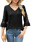 iWoo Ladies Summer Tops Dressy Casual 3/4 Length Sleeve Spring Loose T-Shirts Elegant V Neck Lace Ruffles Sleeve Tunics Blouse(Black,XL)