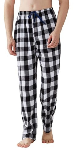 Jveyvth Pantalon de Pyjama Pour Homme, Pantalon de Nuit à Carreaux En Flanelle de Coton, Pantalons de Pyjama Avec Poches Et Braguette Boutonnée