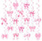 Pink Bows Birthday Party Decoration, Kaluofan 32 PCS Pink Birthday Decorations, Bows Hanging Swirls Decoration for Girls Women in Baby Shower Mother's Day Valentine's Day Commitment Day