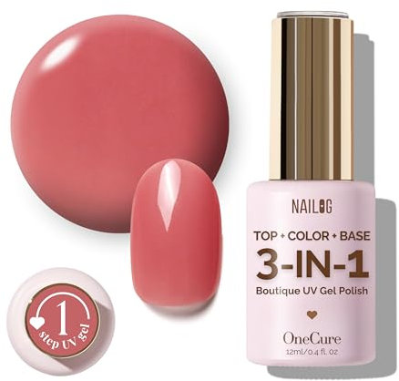 NAILOG OneCure Gel Nail Polish 12ml | Top Coat Color Gel Base 3-In-1 Formula Soak Off UV Polish for Home DIY & Gifting | Nude Rose