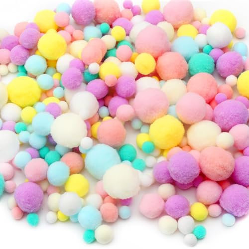DAWRIS 500 Stück Pompons zum Basteln 1-3cm 5 Größen Pompoms Bunte Pompons Deko Filzkugeln Bunt Filzkugeln Pastell Bommel zum Basteln Pom Pom Kit für DIY Kreative Handwerk,Partydekoration