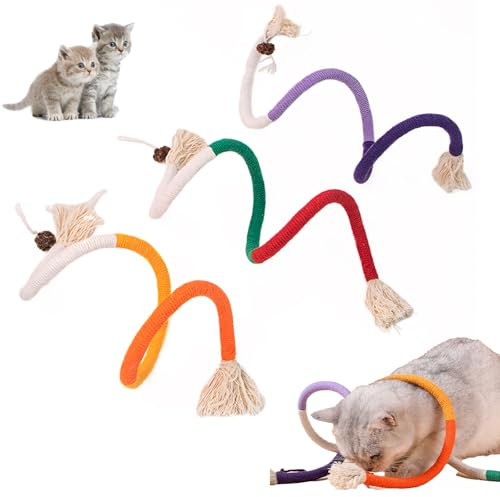 kaiyaya 3 Piezas Juguete para Gatos Cuerda para Masticar Gato Juguete Dentición Juguetes Interactivos Gatos Morder Limpiar Los Dientes y Liberar El Estrés Varita de Arco Iris