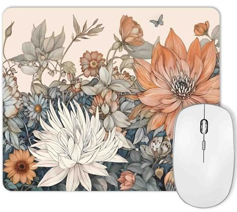 HUOCAIREN Boho Aesthetic Flower Small Mouse Pad for Laptop, Floral & Leave Mousepad for Desk, Lotus Computer Pad for Women, Decor Mouse mat, 9.5 X 7.9 in