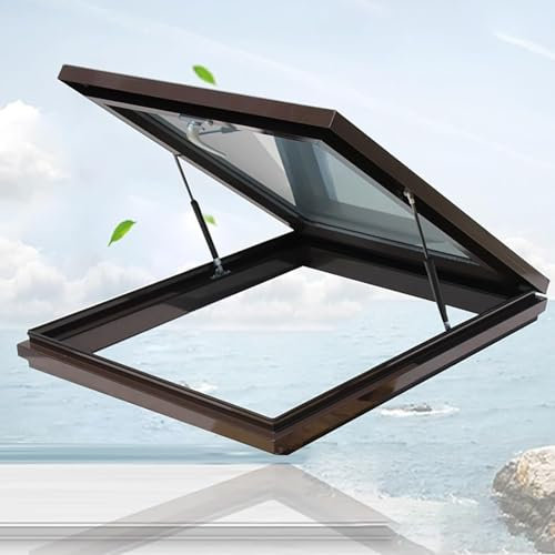 YUGXTH Toit Fenêtre, Trappe de Toit, Fenêtre de Toit Multi-angle a Ventilation Manuelle, Cadre en Alliage D'aluminium + Verre Trempé, pour Sous-sol/grenier/abri de Jardin(Brown,LxW 50x100cm/19.7x39.4i