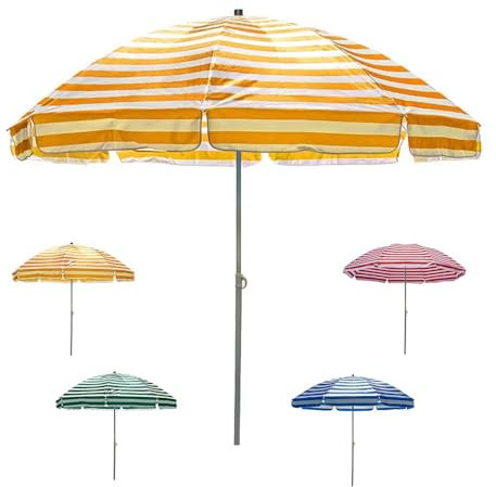YCBTPS 2m 2.2m 2.5m Rond Parasol De Plage, Parapluie De Jardin Extérieur Protection UV, Parasol De Soleil Rayé Portable pour Terrasse(Orange,2.2m/7.2ft)