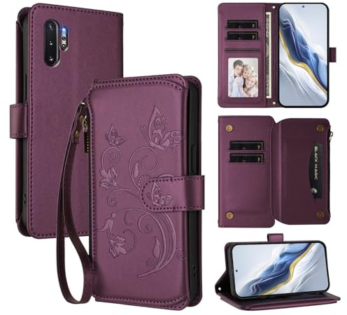 JayModCase Hülle für Samsung Galaxy Note 10 Plus Wallet Case Premium PU Leder Magnetische Flip Folio Design Ständerfunktion Handy Hüllen Handyhülle für Samsung Note 10 Plus - Dunkelviolett
