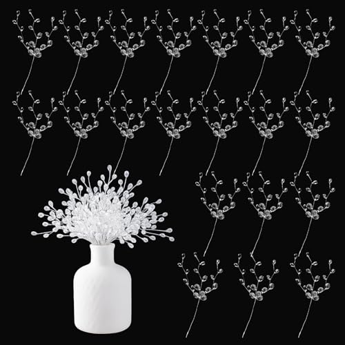 Notoke 20 Stück Acryl Kristall Blumenäste – Klar Künstliche Perlenanhänger-Blumensträuße mit Glitzer, Deko Picks Arrangement für Hochzeit, Weihnachten, Thanksgiving, Tischdekoration Haus & Büro