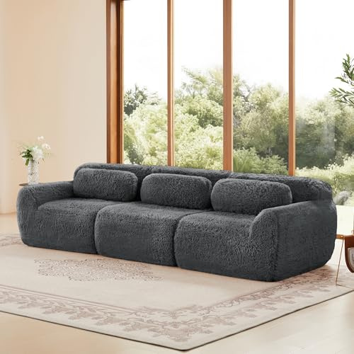 dowowdo Modulares 3-Sitzer Tiefsofa, Boneless Cloud Couch, Premium Plüschstoff, Grau, Frei Kombinierbar für Wohnzimmer, Ohne Montage