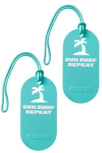 American Tourister Gepäckanhänger - Kofferanhänger für Koffer und Taschen, mit Aufdruck und Adresskarte, Set aus 2 Stück - Sun Surf Repeat