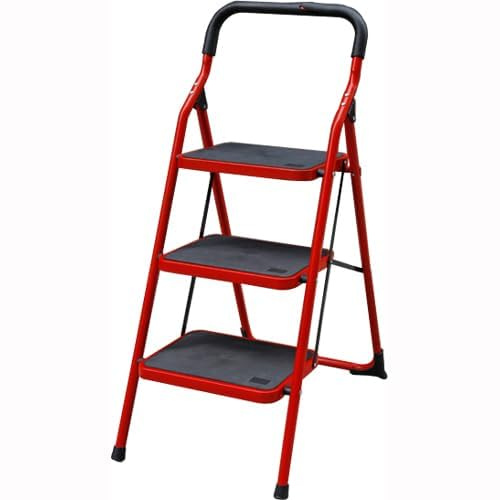 3 Step Ladder Portable Folding Ladders Lightweight Sturdy Steel Ladder Anti Slip Feet Non Slip Treads 150kg Capacity TUFFMATE for tough jobs