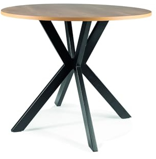 SIGNAL MEBLE Talia II, Runder Esstisch, Eiche/Schwarz, MDF mit Melamin, 90 cm Durchmesser, Metallgestell, Loft-Stil