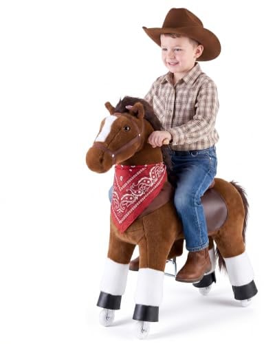 VEVOR Cavallo Cavalcabile per Bambini, Cavallo Cavalcabile con Ruote Scorrevoli, Senza Batterie, Anello Anti-Ribaltamento, Sedile Rialzato, Maniglie e Pedali, Carico Massima 80 kg, Per Bambini 6+ Anni