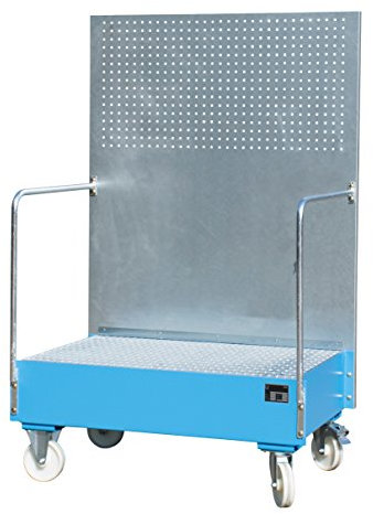 Fahrbare Auffangwanne mit Lochplattenwand 200 2 lackiert RAL5012 Lichtblau