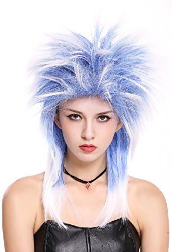 WIG ME UP - 90891-ZAC3TZA60 Perücke Damen Herren Karneval 80er Wave Punk Popstar Blau Weiß Mix Toupiert