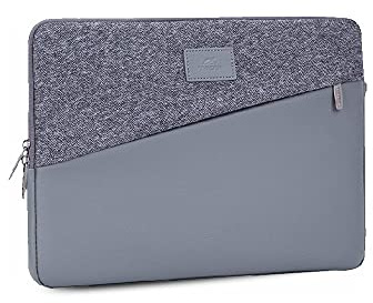 RIVACASE Laptoptasche Notebooktasche Sleeve bis 13 Zoll - Schutzhülle aus hochwertigem Kunstleder mit Gewebeeinsätzen als Fischgrätmuster und Polyester - für MacBook Pro 13/7903 (Grau)