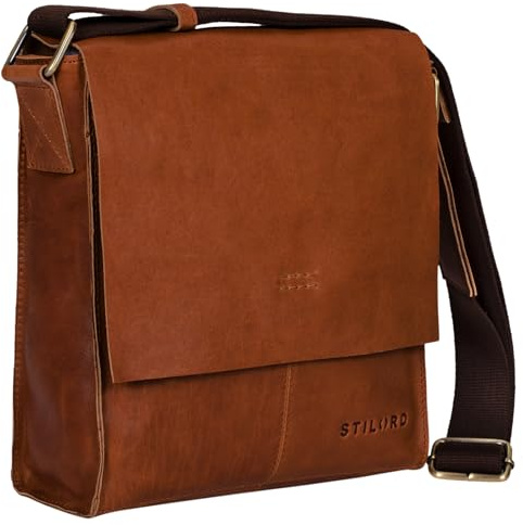 STILORD Malte Kleine Messenger Bag Leder Herren Vintage Schultertasche Umhängetasche für 9.7 Zoll Tablet iPad Handtasche A5 echtes Rindsleder Farbe:Ocker - braun