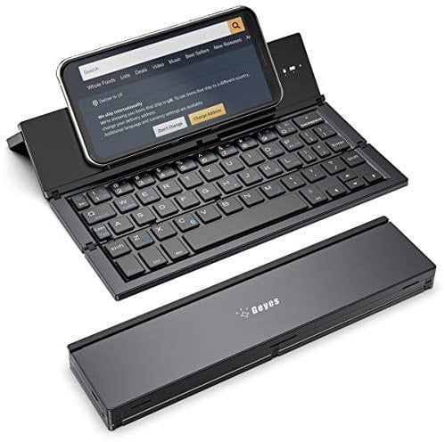 Geyes Portable Foldable Keyboard, Ultra Slim Wireless Bluetooth Keyboard, Aluminum Alloy, for IOS Android Windows Tablets and Smartphones, Black