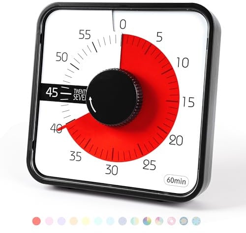 19 cm Minuteur à rebours, minuteur visuel, minuteur d'examen, pour enfants et adultes,salle de classe, devoirs, jeux, cuisine, bureau, réunions, noir