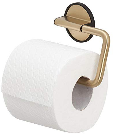 Tiger Tune Toilettenpapierhalter, Montage ohne Bohren dank integrierter Klebefolie, optional Befestigung zum Schrauben, Messing gebürstet/Schwarz, 150 x 100 x 26 mm