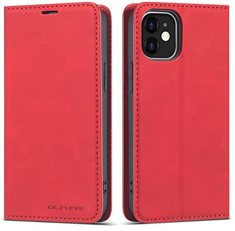 QLTYPRI Case for iPhone 11, Premium PU Leather Cover TPU Bumper with Card Holder Kickstand Hidden Magnetic Adsorption Shockproof Flip Wallet Case for iPhone 11 (6.1 inch) - Red