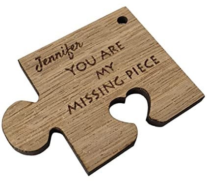 My missing piece keyring, wooden oak keyring