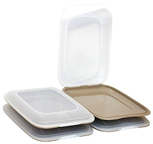 Engelland - 4 x Stapelbare Aufschnitt-Boxen mit Deckel, Farbe: Braun, Wurst-Behälter, Frischhalte-Dose, BPA-frei, wiederverwendbar, 25 x 17 x 3,3 cm