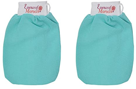 Gants de Gommage Kessa Marocain Bleu pour l'exfoliation de la peau. Marque: Essence of Morocco (2 Gants)