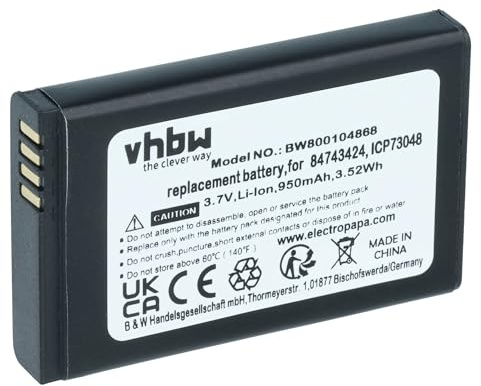 vhbw Akku kompatibel mit Spectralink Kirk 5040 Aastra | 5020 schnurlos Festnetz Telefon (950 mAh, 3,7 V, Li-Ion)