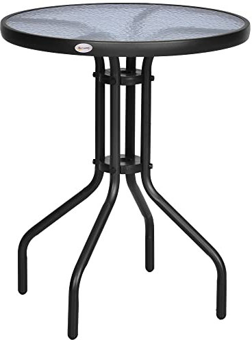 Outsunny Table Ronde Bistro de Jardin dim. Ø 60 x 70H cm métal époxy anticorrosion Noir Plateau Verre trempé