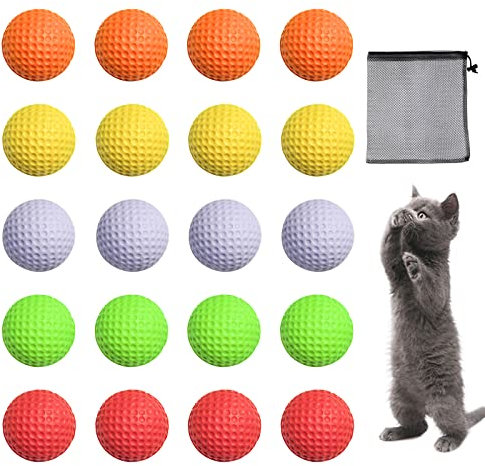 Reyshin 20 Stück Katzenbälle, Interaktives Katzenspielzeug Ball Golfbälle aus Hochwertigem Schaumstoff, Bälle für Katzen und Welpen 4,2cm (20, 5 Farben)