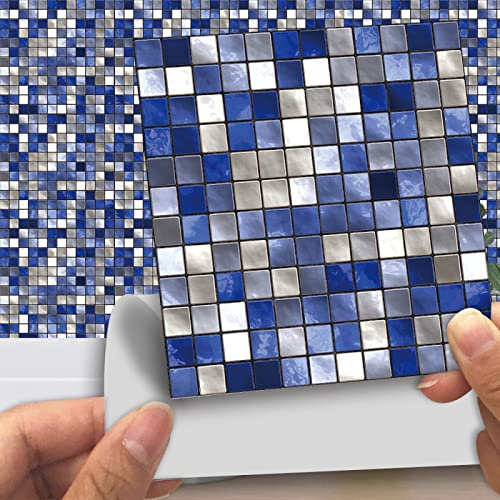 Piastrelle Adesive Cucina 10x10 Blu Bianco Piastrelle Adesive Bagno Pavimento Adesivo Paraschizzi Cucina Adesivo Piastrelle Ceramica Carta Adesiva per Mobili Vintage(10 pezzi)