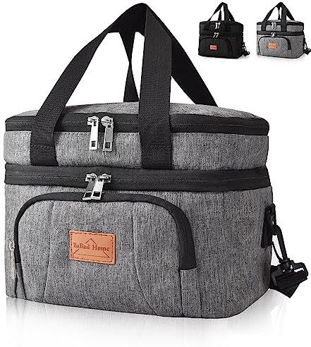 BalladHome Sac Isotherme Repas 10L, Lunch Bag Sac à Déjeuner Sac Isotherme 2 Compartiment Sac Réfrigérant Portable Panier Repas Sac isotherme Pliable Pour Hommes, Femmes (Grey)
