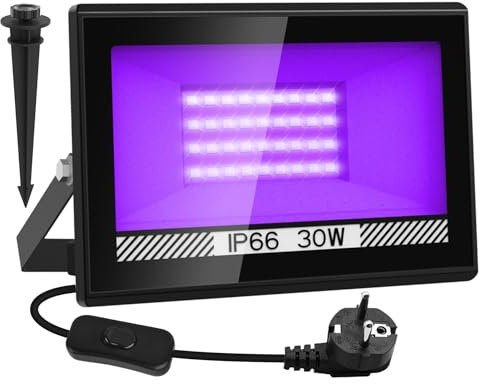 30W LED Schwarzlicht Strahler, NATPOW UV Schwarzlicht Fluter mit Stecker IP66 Wasserdicht Schwarzlichtlampe Fluoreszenz Blacklight Partylicht für Halloween Aquarium Bar Neonfarben Disco(1 pack)