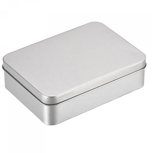 sourcing map Metal Tin Box, 4.92 x 3.54 x 1.38 Rectangular Empty Tinplate Containers with Lids, Silver Tone, for Home Organizer, Candles, Gifts, Car Keys, Crafts Storage