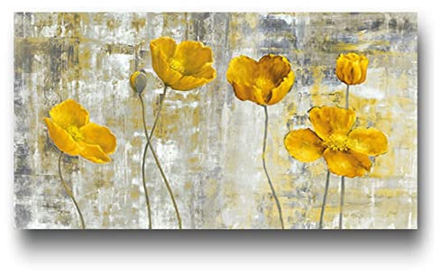 ZZBD Fleurs Jaunes Peinture À L'huile Toile Mur Art Décoratif Abstrait Botanique Jaune Floral Décor À La Maison Impression Sur Toile Photos 30x60cm Sans Cadre