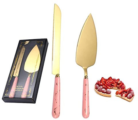 Set di coltelli per torte nuziali con pala in acciaio inox, manico in ceramica, per matrimoni, feste di Natale, colore: rosa