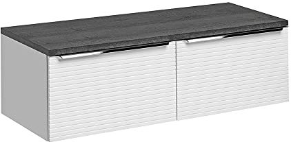 Lomadox Badezimmer Badmöbel Waschtisch-Unterschrank Waschbeckenschrank 120 cm in weiß gerillt mit Sherman Eiche anthrazit, 2 Softclose-Auszüge, B/H/T ca. 120/41,7/46 cm