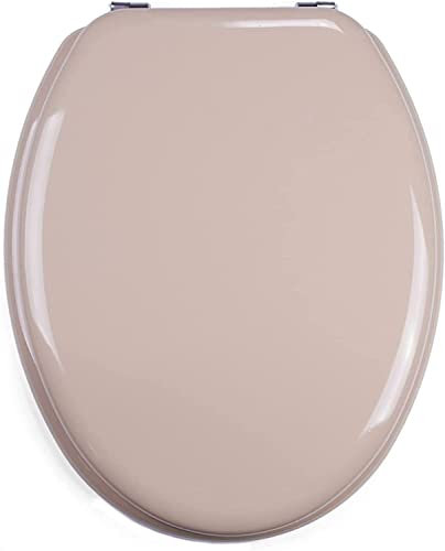 TIENDA EURASIA - Tapa WC Universal de Madera Color Beige Con Bisagras de Acero INOX, Medida 43,5 x 37,5 cm