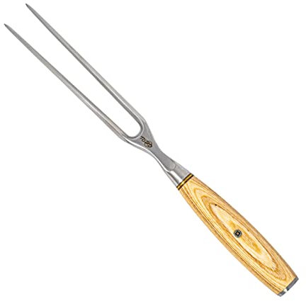 Forchettone Professionale da carne e arrosto, Rebbi da 14cm, Acciaio INOX AISI 304, Manico in Resina Pakkawood color legno naturale - Yamomoto | TOTIKO Japan Knives
