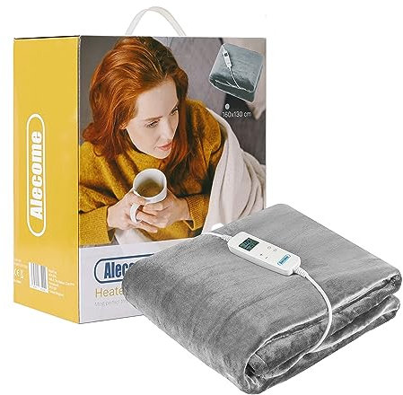Alecome Electric Heated Throw Blanket 10 Heat Settings Washable 220gsm Fleece with Digital Remote Timer - 160cm x 130cm (Silver Grey)