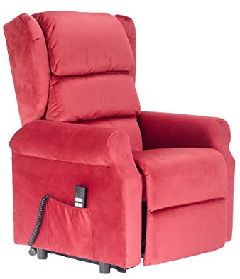 POLTRONE ITALIA Carl 2 Motoren PERSONALISIERTEN Sessel mit aufstehhilfe Medizinisches Gerät Trolley-Räder Mikrofedersitz Flauschige Samt Rot