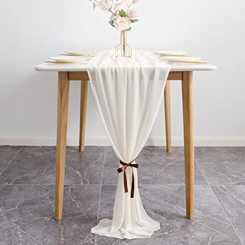 Tischläufer Chiffon, Tischläufer Hochzeit, Tischläufer Hochzeit Kommunion Modern, Tischläufer Weiß, Romantisch Hochzeitsläufer Küchentischläufer for Hochzeit Taufe 70×300 cm (Beige)