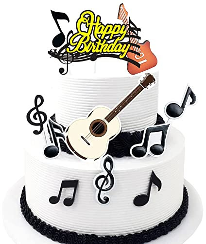 YGCHEN Musik Tortendeko Musiknoten Cupcake Topper Gitarre Kuchen Dekoration Happy Birthday Cake Toppers Glitter Musik Noten Torten Topper für Musikalisches Thema Party Deko