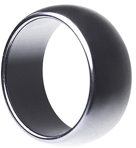 Breiter Ring aus echtem Hämatit glatt grau rund unisex Steinring Fingerring, Ringgröße:Innenumfang 60mm ~ Ø19.1mm
