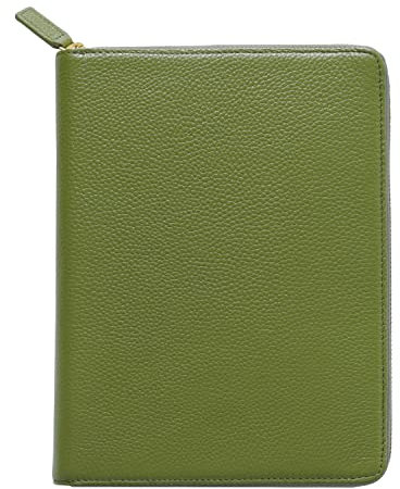 Moterm Reißverschluss-Lederhülle für A5-Notizbücher - passt für Hobonichi Cousin,Stalogy und Midori MD Planer(Kiesel-Olivegrün)