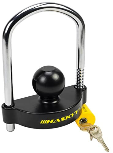 HASKYY Anhängerschloss Anhängerkugelsperrkupplung Diebstahlschutz Anhänger-Sicherung Abschleppsperre I Hochleistungs-Stahl I Aluminiumlegierungssockel I Wohnwagen Schutz