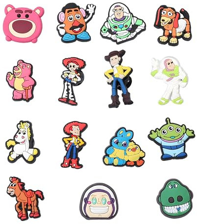 15, 30, Mixed, Girl Or Boy Superhero Famous Cute Cool Funny Random Colourful Shoe Charms Decorations For Croc Clog Shoes, Bracelet And Wristband For Women & Men No Duplicates (15 Toy Story)