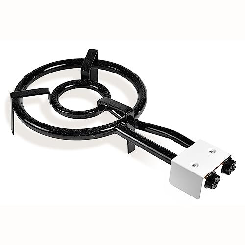 briebe Paellero de Gas 2 Aros 35-15 cm, Quemador Doble, Rosco para Paellas, Plancha, Apto Sartén o Paellera de 24 a 50 cm Diámetro, Regulador de Llama Dos Fuegos